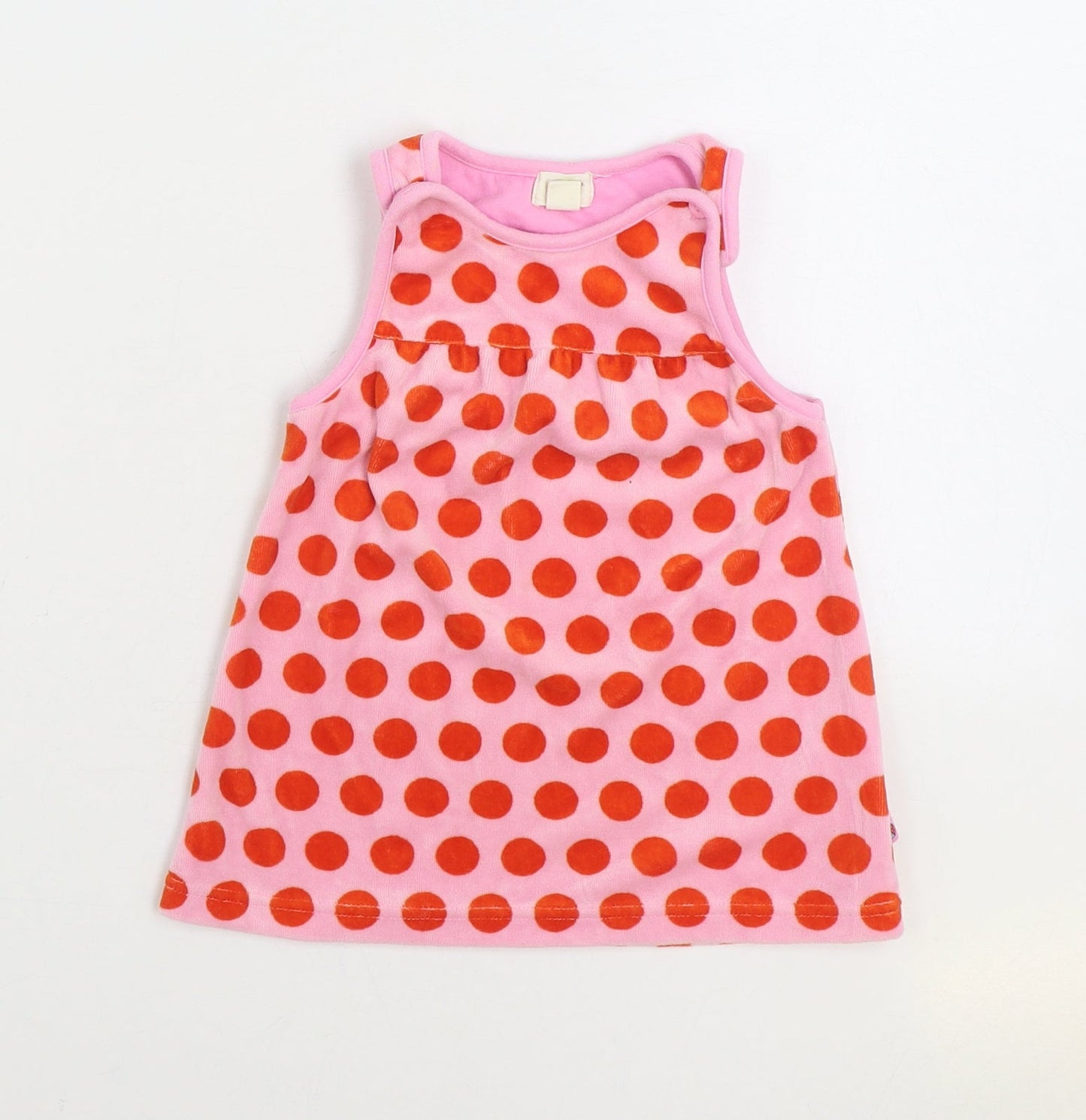 Me Too Girls Pink Polka Dot Cotton Trapeze & Swing Size 6-9 Months Round Neck Button