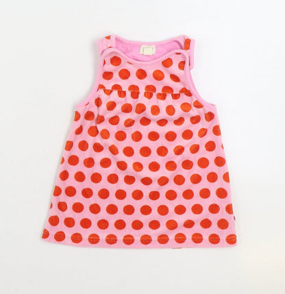 Me Too Girls Pink Polka Dot Cotton Trapeze & Swing Size 6-9 Months Round Neck Button