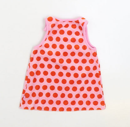 Me Too Girls Pink Polka Dot Cotton Trapeze & Swing Size 6-9 Months Round Neck Button