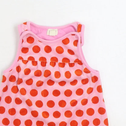 Me Too Girls Pink Polka Dot Cotton Trapeze & Swing Size 6-9 Months Round Neck Button
