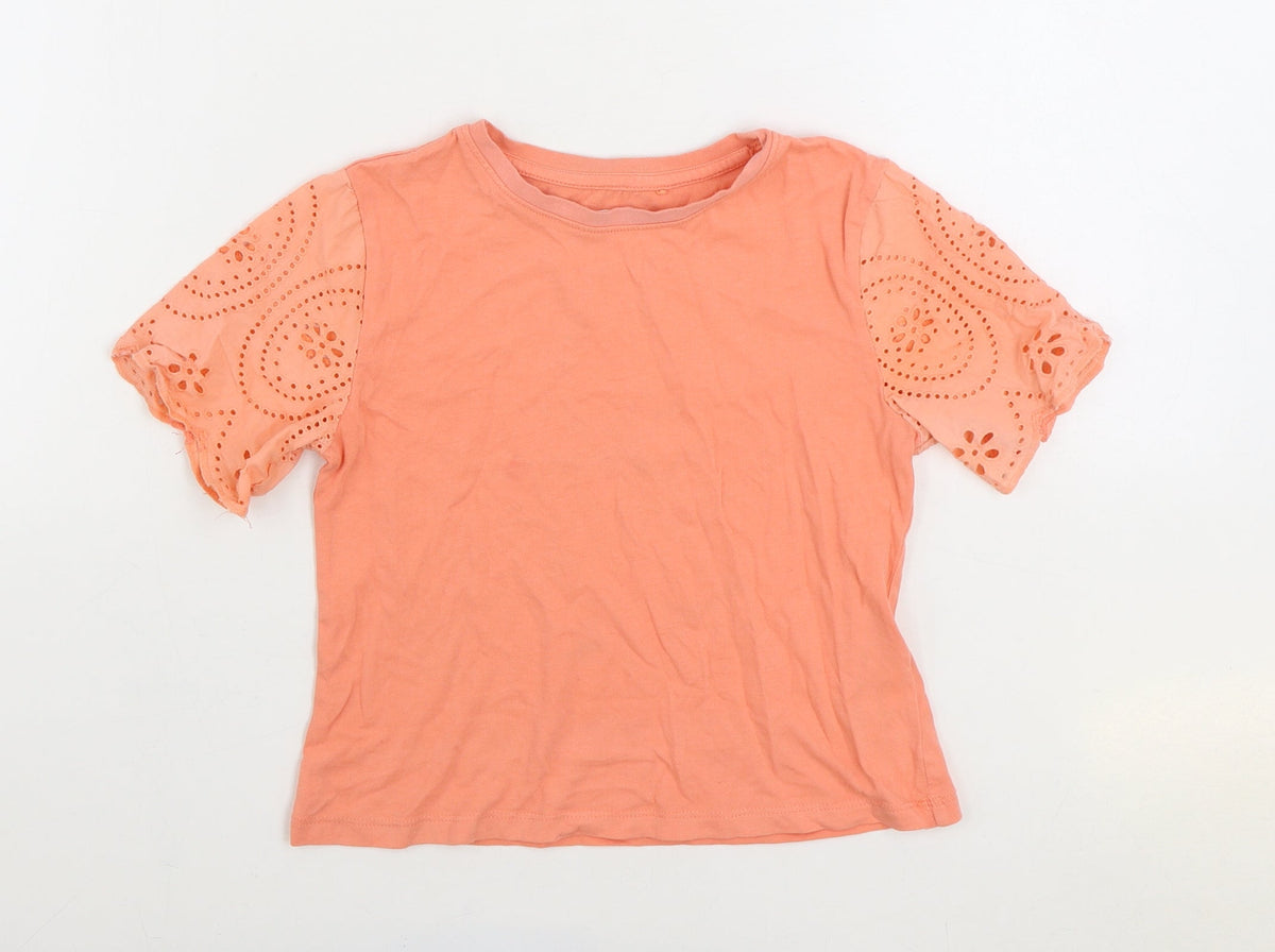 NEXT Girls Orange 100% Cotton Basic T-Shirt Size 6 Years Round Neck Pullover