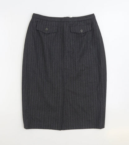 GARDEUR Womens Grey Striped Wool Straight & Pencil Skirt Size 12 Zip