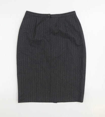 GARDEUR Womens Grey Striped Wool Straight & Pencil Skirt Size 12 Zip