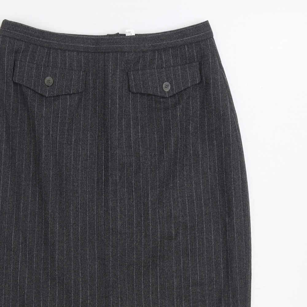 GARDEUR Womens Grey Striped Wool Straight & Pencil Skirt Size 12 Zip