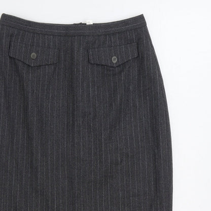 GARDEUR Womens Grey Striped Wool Straight & Pencil Skirt Size 12 Zip