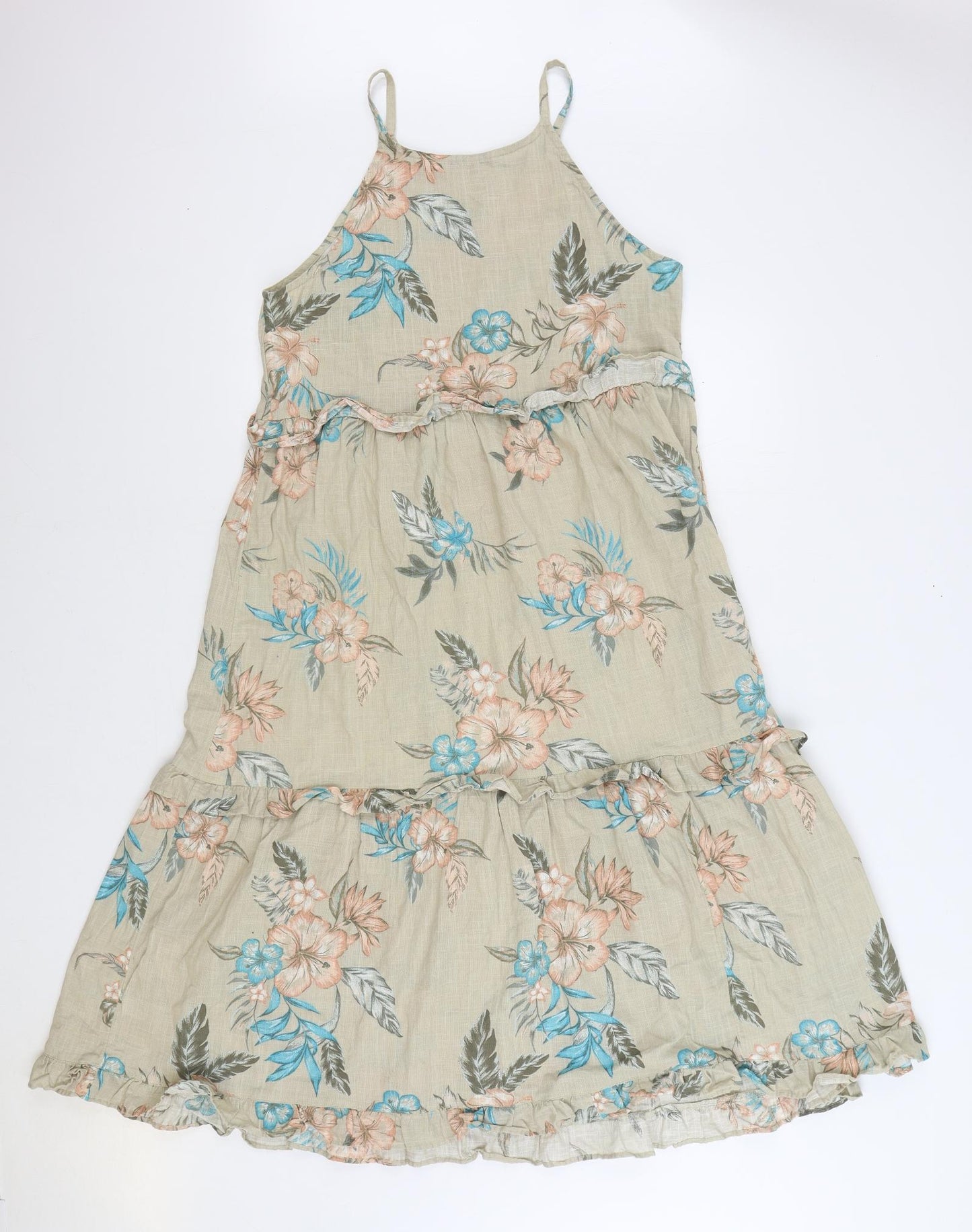 TU Womens Beige Floral 100% Cotton Trapeze & Swing Size 10 Square Neck Pullover