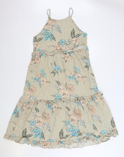 TU Womens Beige Floral 100% Cotton Trapeze & Swing Size 10 Square Neck Pullover