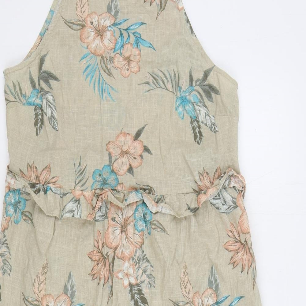 TU Womens Beige Floral 100% Cotton Trapeze & Swing Size 10 Square Neck Pullover