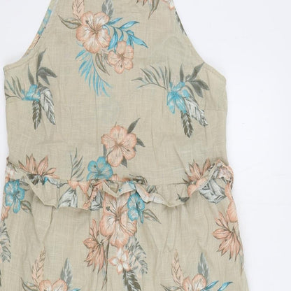 TU Womens Beige Floral 100% Cotton Trapeze & Swing Size 10 Square Neck Pullover