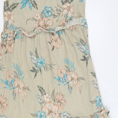 TU Womens Beige Floral 100% Cotton Trapeze & Swing Size 10 Square Neck Pullover