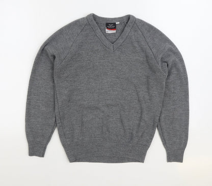 Hunter Mens Grey V-Neck Acrylic Pullover Jumper Size S