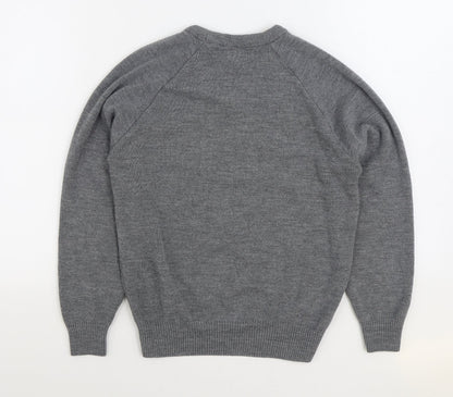Hunter Mens Grey V-Neck Acrylic Pullover Jumper Size S