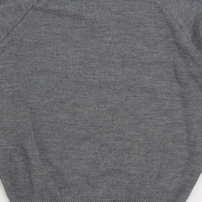Hunter Mens Grey V-Neck Acrylic Pullover Jumper Size S