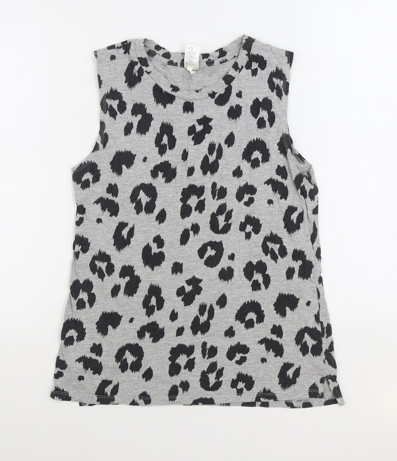 Clothing & Co Womens Grey Animal Print Cotton Basic Tank Size 10 Round Neck - Leopard Print