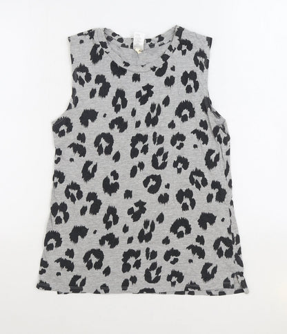 Clothing & Co Womens Grey Animal Print Cotton Basic Tank Size 10 Round Neck - Leopard Print