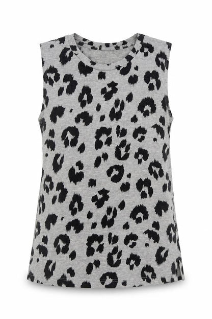 Clothing & Co Womens Grey Animal Print Cotton Basic Tank Size 10 Round Neck - Leopard Print