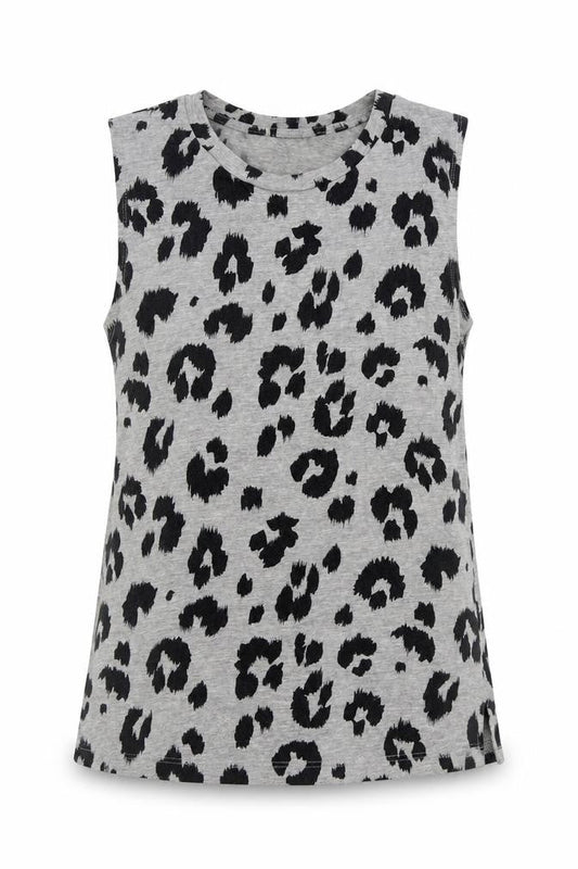 Clothing & Co Womens Grey Animal Print Cotton Basic Tank Size 10 Round Neck - Leopard Print