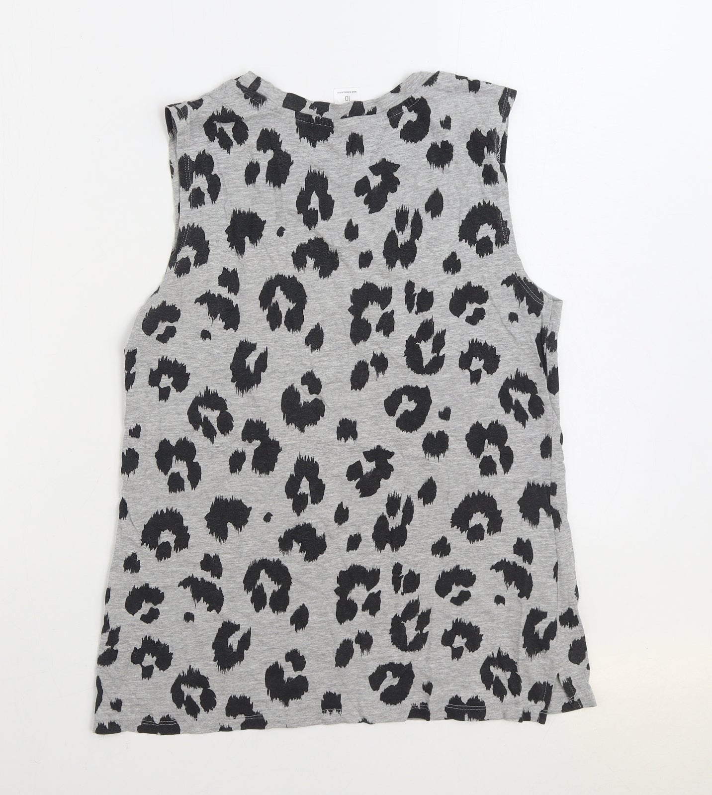 Clothing & Co Womens Grey Animal Print Cotton Basic Tank Size 10 Round Neck - Leopard Print