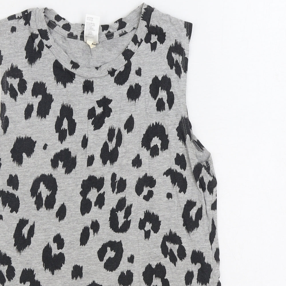 Clothing & Co Womens Grey Animal Print Cotton Basic Tank Size 10 Round Neck - Leopard Print