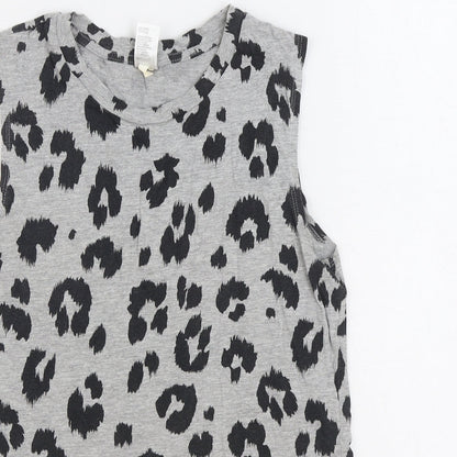 Clothing & Co Womens Grey Animal Print Cotton Basic Tank Size 10 Round Neck - Leopard Print