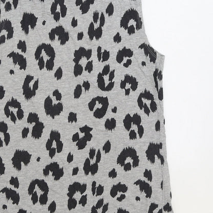 Clothing & Co Womens Grey Animal Print Cotton Basic Tank Size 10 Round Neck - Leopard Print
