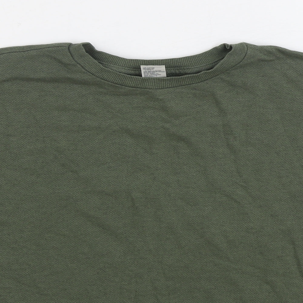 Close-up detail of Anko women’s green cotton pullover sweatshirt, size UK 10, pullover