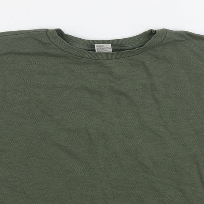 Close-up detail of Anko women’s green cotton pullover sweatshirt, size UK 10, pullover
