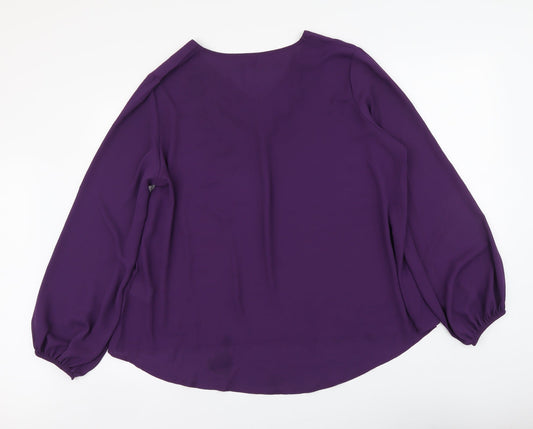 SheIn Womens Purple Polyester Basic Blouse Size XL V-Neck