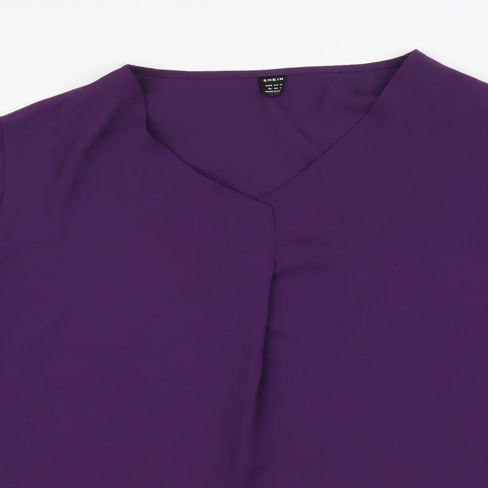 SheIn Womens Purple Polyester Basic Blouse Size XL V-Neck