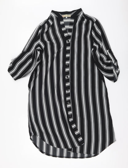 Camea Rose Womens Black Striped Polyester Shirt Dress Size 8 Collared Button