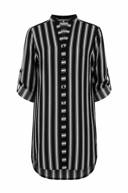 Camea Rose Womens Black Striped Polyester Shirt Dress Size 8 Collared Button