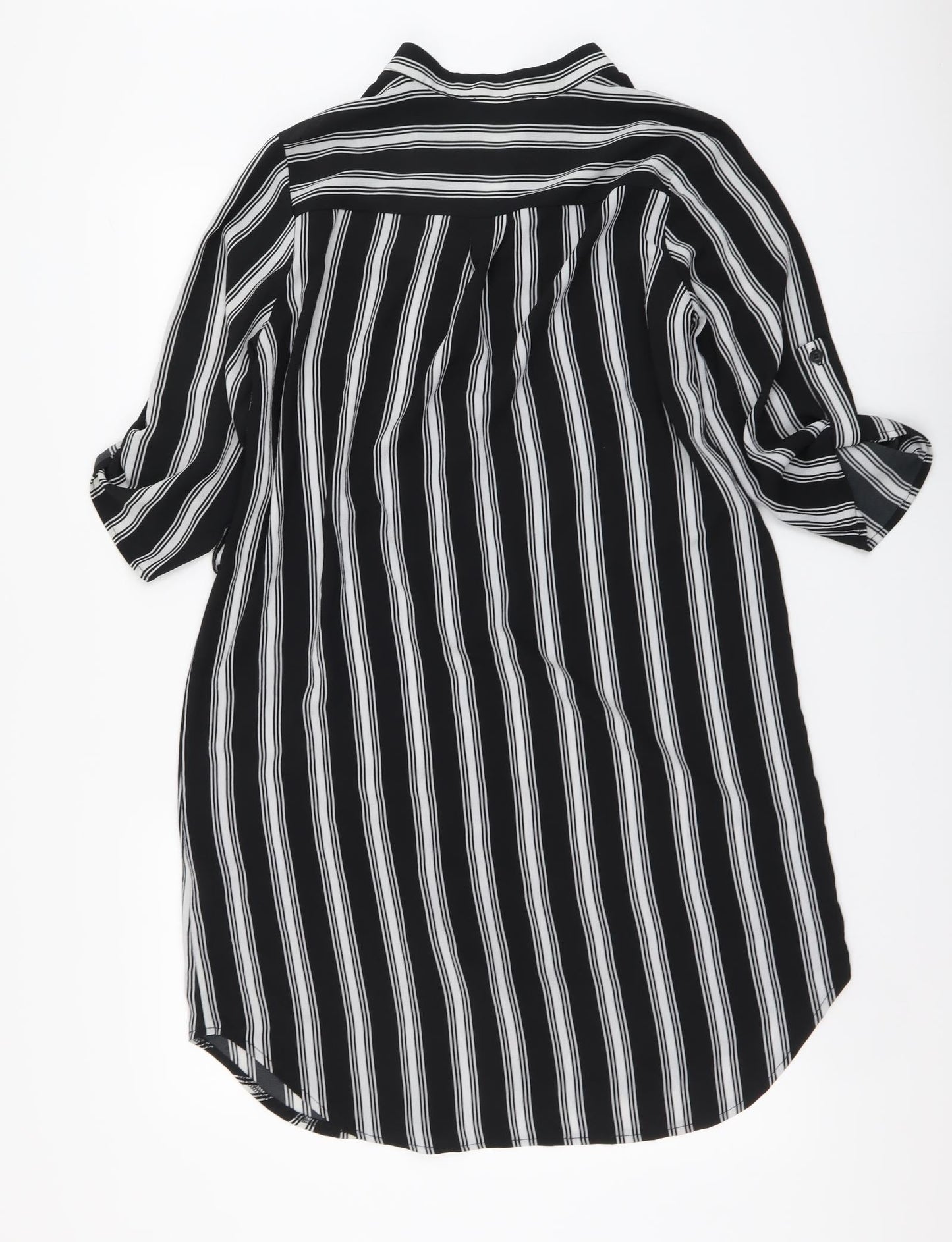 Camea Rose Womens Black Striped Polyester Shirt Dress Size 8 Collared Button