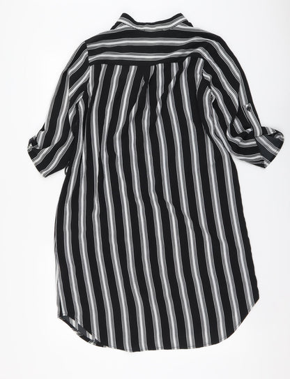 Camea Rose Womens Black Striped Polyester Shirt Dress Size 8 Collared Button