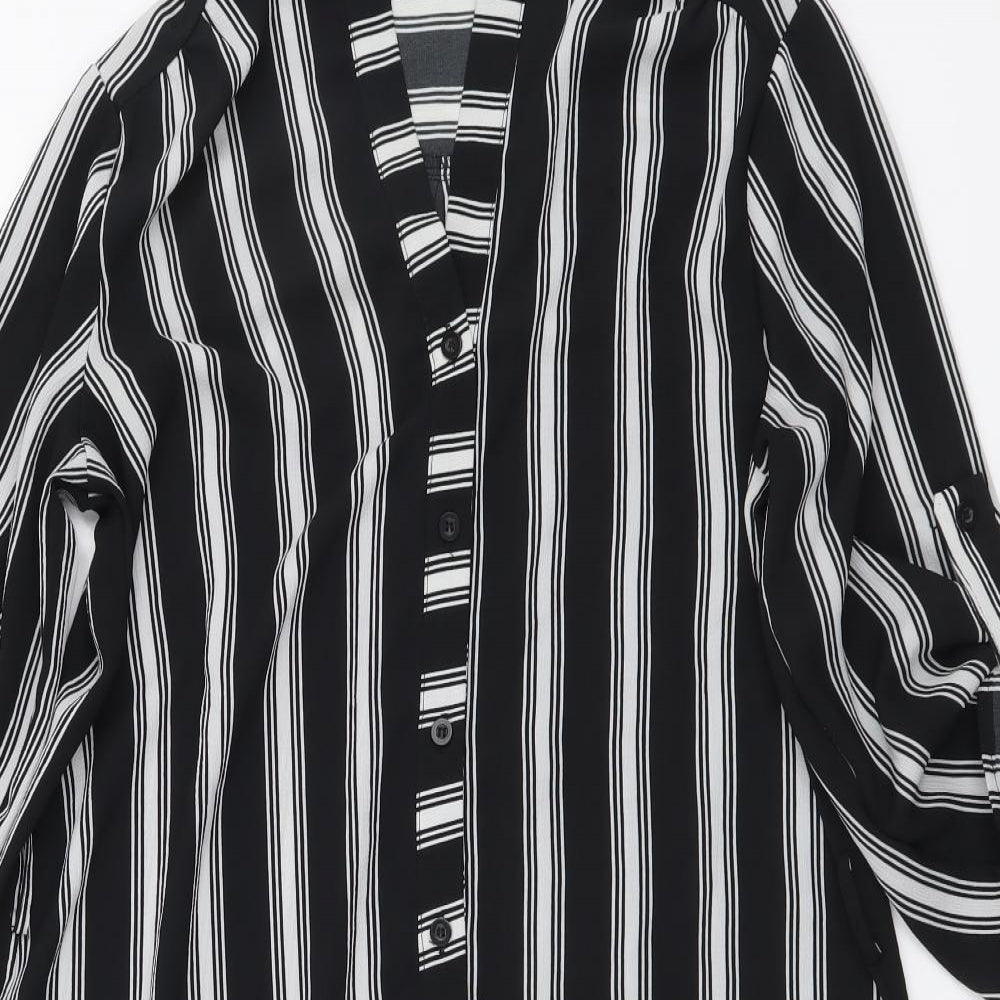 Camea Rose Womens Black Striped Polyester Shirt Dress Size 8 Collared Button
