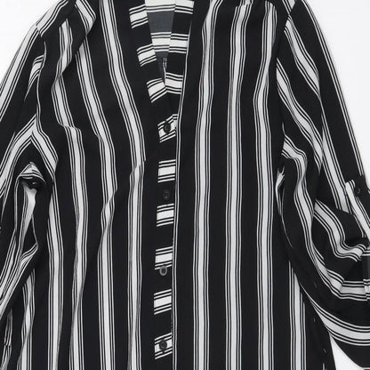 Camea Rose Womens Black Striped Polyester Shirt Dress Size 8 Collared Button