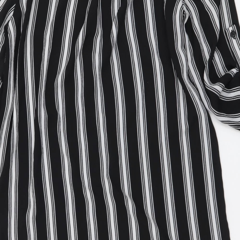 Camea Rose Womens Black Striped Polyester Shirt Dress Size 8 Collared Button