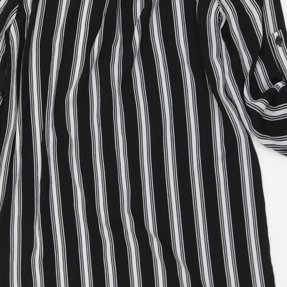 Camea Rose Womens Black Striped Polyester Shirt Dress Size 8 Collared Button