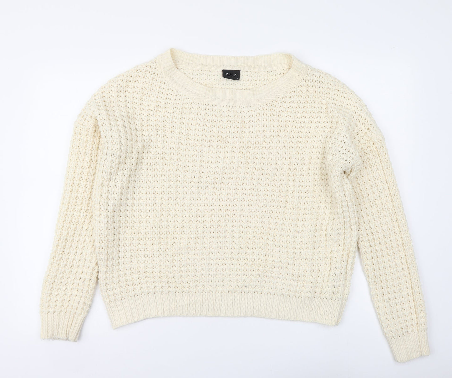 VILA Womens Beige Round Neck Acrylic Pullover Jumper Size M