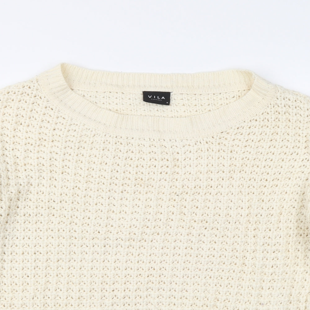 VILA Womens Beige Round Neck Acrylic Pullover Jumper Size M