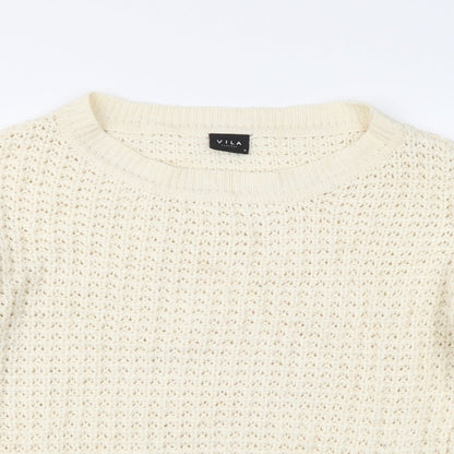 VILA Womens Beige Round Neck Acrylic Pullover Jumper Size M