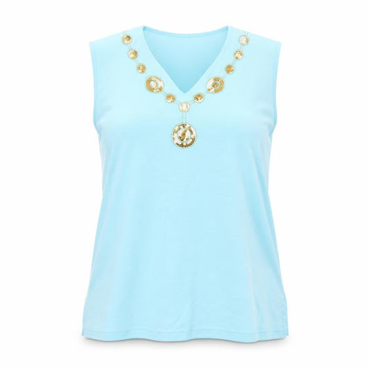 Miss Luna Womens Blue Cotton Basic Tank Size 2XL V-Neck