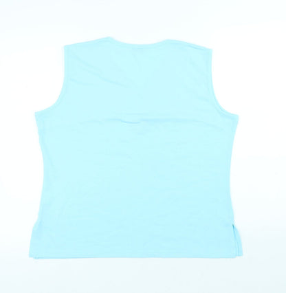 Miss Luna Womens Blue Cotton Basic Tank Size 2XL V-Neck