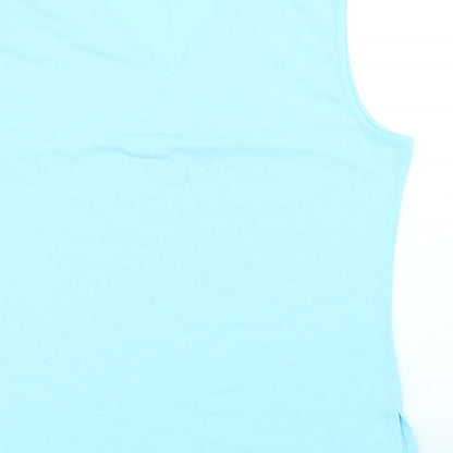 Miss Luna Womens Blue Cotton Basic Tank Size 2XL V-Neck