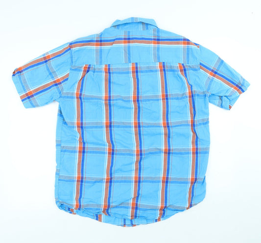 Atlas for Men Mens Blue Plaid Cotton Button-Up Size L Collared Button