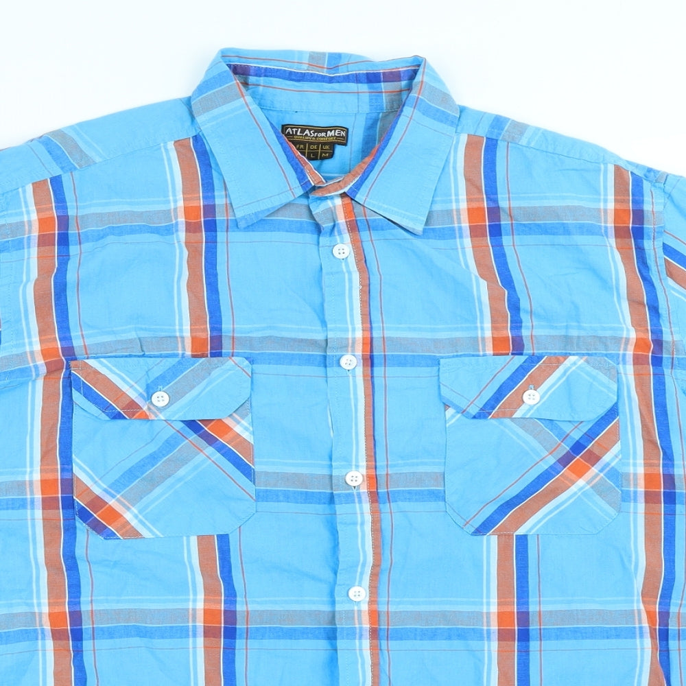 Mens UK Size L Atlas for Men Blue  Button-Up Short Sleeve Casual Shirt