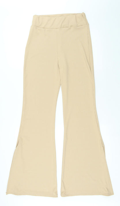 T.F.L Womens Beige Polyester Trousers Size 14 L33 in Regular