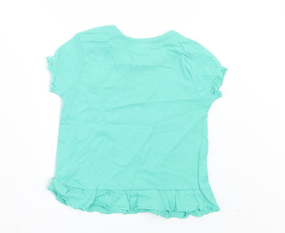 F&F Girls Green Cotton Basic T-Shirt Size 3-6 Months Crew Neck Button - Heart