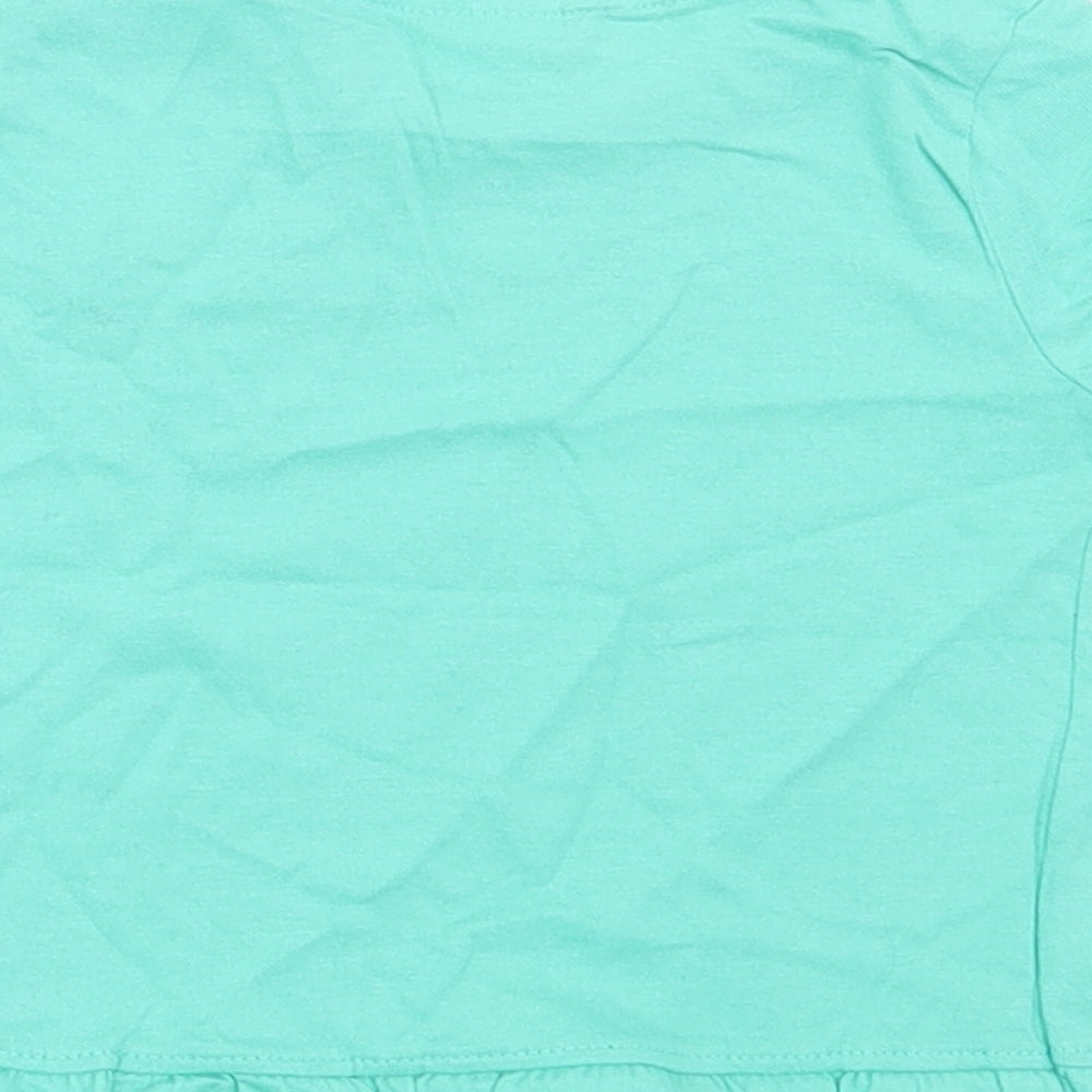 F&F Girls Green Cotton Basic T-Shirt Size 3-6 Months Crew Neck Button - Heart