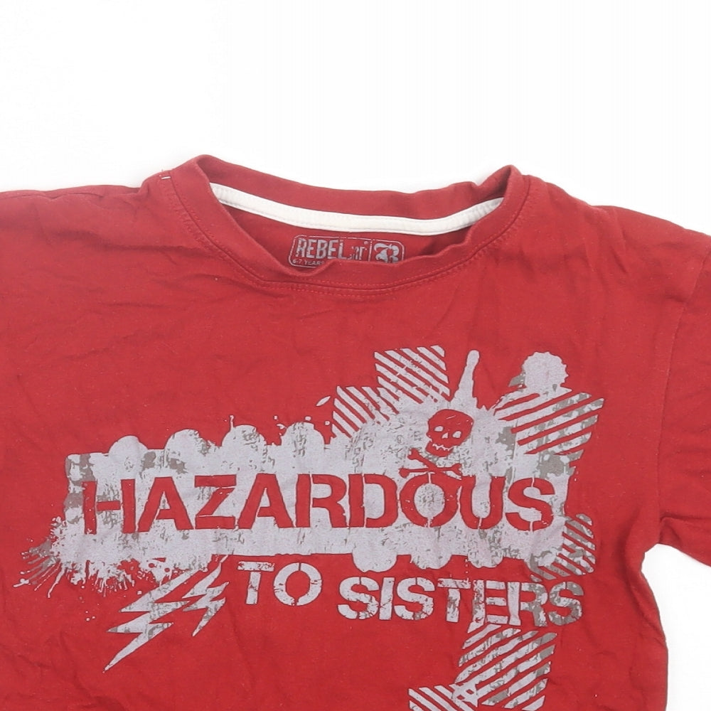 Primark Boys Red Cotton Basic T-Shirt Size 6-7 Years Crew Neck Pullover - Hazardous
