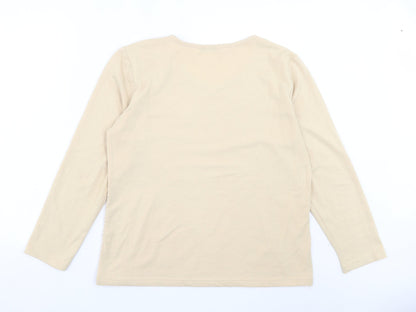 FANGHUA Womens Beige Crew Neck Floral Cotton Pullover Jumper Size 2XL